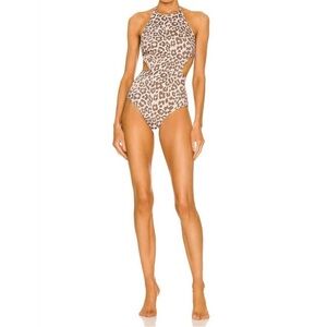 Zimmermann Jude Cut Out Halter One Piece Swimsuit Leopard US 4 NWT